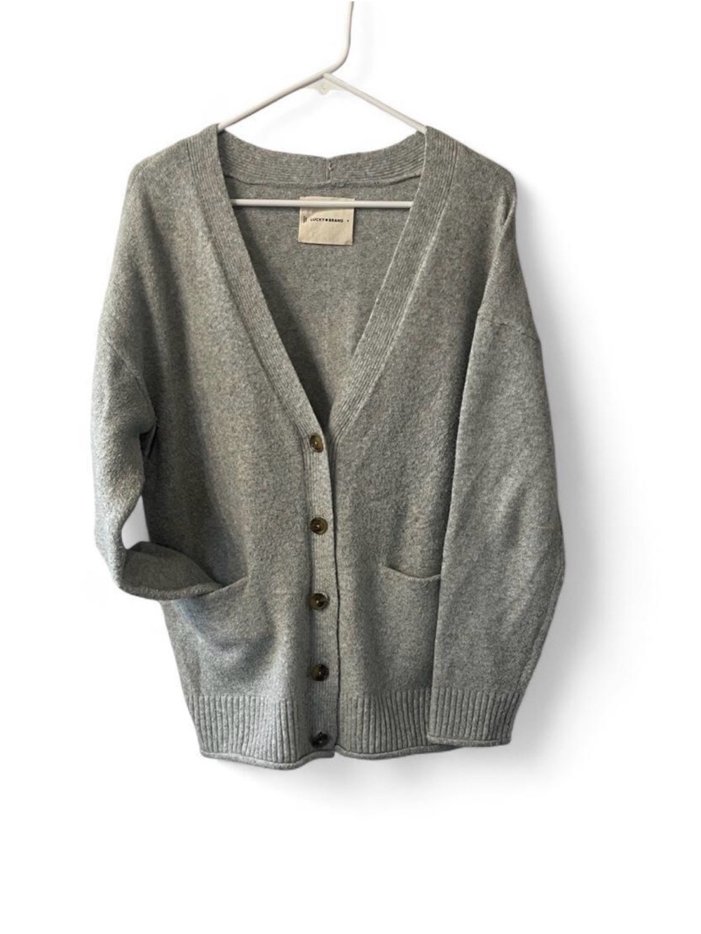 Lucky Brand Gray V-Neck Button Cardigan